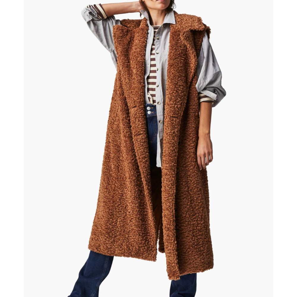 NWT Free People Cozy Time Faux Fur Longline Vest SZ SMALL